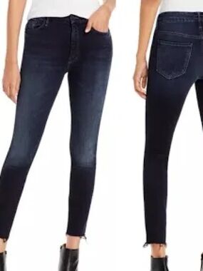 MOTHER High Waisted Looker Dark Wash Ankle Fray Skinny Jeans